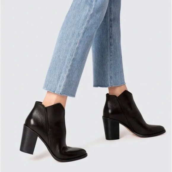 DOLCE VITA Shep Ankle Booties Almond Toe Chunky Heel Black Leather Women's 6.5 - Picture 1 of 11